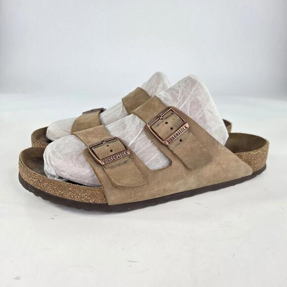 Birkenstock Arizona Soft Footbed Sandals US 13 Mens Taupe Leather Buckle Shoes main image 5